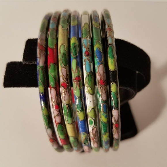 Vintage Multi Colored Cloisonn'e Bangle Bracelets - Picture 2 of 8
